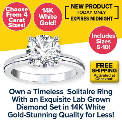 Lab Grown Solitaire Diamond Ring with 14K White Gold