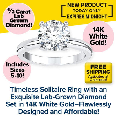 Lab Grown Solitaire Diamond Ring with 14K White Gold