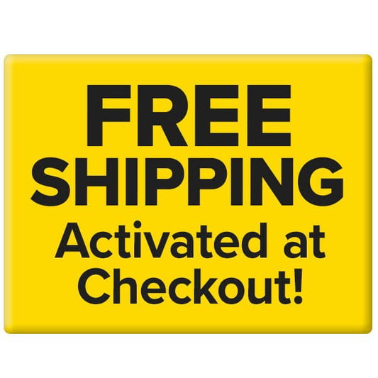 A yellow sign with bold black text that reads, FREE SHIPPING Activated at Checkout!—perfect for your new Lumbar Support Pillow for Chair.