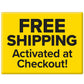 Yellow sign with bold black text reads: FREE SHIPPING on Hempvana Plantar Fasciitis Pain Relief Patch—activated at Checkout!.
