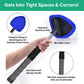 A hand holds the Car Windshield Cleaner with a blue microfiber pad, gray soft-grip handle, and upgraded aluminum pole. Ergonomic design ensures streak-free window cleaning in tight corners.