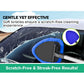 A blue triangular Car Windshield Cleaner wipes a window, with text overlay reading Gentle yet effective and streak-free window cleaning results.