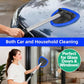 A person uses a telescoping blue microfiber Car Windshield Cleaner on a vehicle and a glass door to achieve streak-free window cleaning.