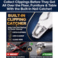 A side-by-side comparison of a messy workspace versus a clean one using Dog Nail Clippers & Grinder with LED Light, which features an integrated compartment to catch clippings.