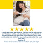 A person uses a Dog Nail Clippers & Grinder with LED Light on a white cat, followed by a five-star rating and a customer review.