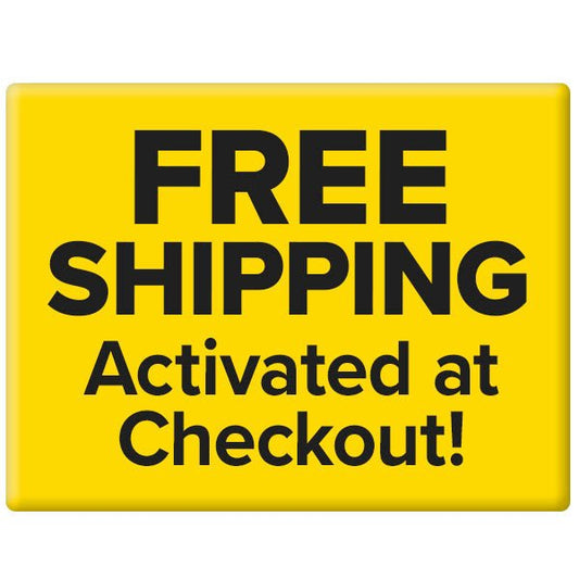 Yellow rectangle with bold black text reads FREE SHIPPING Activated at Checkout! promoting free shipping on select items like our Flexible LED Flashlight Stick, automatically applied during checkout.
