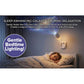 A child drifts off to sleep in bed beneath star-patterned sheets, while the Galaxy Projector Night Light casts soothing stars onto the walls. The text highlights its calming bedtime illumination and features designed to enhance restful sleep.
