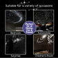 Four images display the Galaxy Projector Night Light casting enchanting lights in a bedroom, car, during a surprise event, and a children’s room. A central circle reads “Perfect for Home, Car & Travel!” with starry patterns illuminating each setting from the Galaxy Projector Night Light. Text states: Suitable for various occasions.