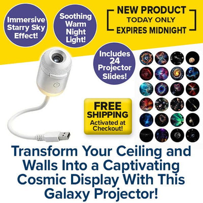 Enjoy a limited-time offer on the Galaxy Projector Night Light! Features include 24 colorful slides, starry sky projections, soothing light effects, and free shipping. Perfect for decor with a compact design.