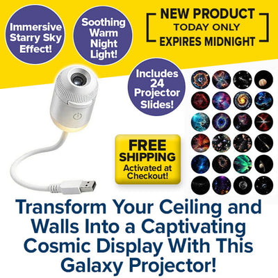 Introducing the Galaxy Projector Night Light— a USB-powered device featuring 24 projector slide options. This innovative new product transforms any room with immersive sky effects, while also serving as a soothing star night light. Enjoy free shipping and don’t miss our limited-time special offer, ending at midnight!.