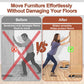 Comparison image: A man struggles to move a cabinet, scratching the floor (Before). After, a woman easily slides it using Heavy Duty Furniture Sliders. Move furniture effortlessly and protect your floors with Heavy Duty Furniture Sliders.