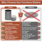 The comparison chart shows Heavy Duty Furniture Sliders excel with a 2-in-1 design, felt pads, deep grooves, and enhanced stability as carpet sliders and floor protectors versus standard sliders with limited features.