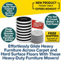 Promote Heavy Duty Furniture Sliders—includes black & white carpet sliders and gray felt protectors. Enjoy easy gliding, secure movement, free shipping, and a special offer ending at midnight!.