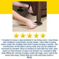 A person places a Heavy Duty Furniture Slider under a dresser leg on carpet, with a five-star review and testimonial about these effective Heavy Duty Furniture Sliders as floor protectors shown below.
