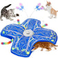 Three curious kittens gather around the Interactive Hide and Seek Cat Toy, which features spinning butterflies and a hidden wand with a rainbow tail. One kitten bats at the fluttering butterfly, another chases the colorful wand as it moves under the toy, while a third watches with keen interest. This rechargeable interactive cat toy provides endless amusement and engaging hide-and-seek fun for playful cats.