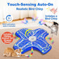 The Interactive Hide and Seek Cat Toy is a blue, star-shaped toy featuring a hidden rainbow tail. It offers touch-sensing auto-on activation, a realistic bird chirp sound, and operates for 5 minutes per session. Adorned with playful cartoon bird illustrations, this interactive toy is ideal for both cats and kittens.
