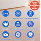 Blue icons on beige carpet highlight the Interactive Hide and Seek Cat Toy’s features: 3-in-1 design, 360° rotation, USB rechargeable, bird chirp sound, touch activated, three operation modes, durable motor, low noise, and non-toxic materials. A red circle proclaims Keeps Cats Entertained for Hours! This engaging cat toy is specially designed to keep your feline active and entertained all day.