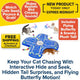 Interactive Hide and Seek Cat Toy with vibrant blue design features a moving butterfly and tail, attracting the playful attention of four curious cats. This rechargeable toy delights your feline friends with chirping sounds for endless entertainment, while its engaging hide-and-seek mechanism keeps them active and stimulated. Enjoy free shipping and don’t miss our limited-time offer!.