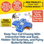 Interactive Hide and Seek Cat Toy with vibrant blue design features a moving butterfly and tail, attracting the playful attention of four curious cats. This rechargeable toy delights your feline friends with chirping sounds for endless entertainment, while its engaging hide-and-seek mechanism keeps them active and stimulated. Enjoy free shipping and don’t miss our limited-time offer!.