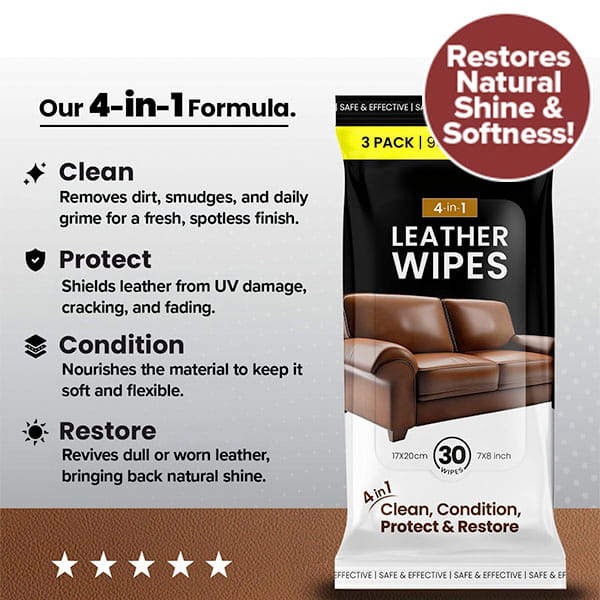 Leather Cleaning & Conditioning Wipes (90 Wipes)