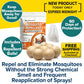 Eight wooden-colored Mosquito Repellent Balls With Citronella Oil are shown with their packaging pouch and promotional bubbles advertising sixty days of protection and free shipping.