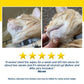 Two close-up photos of an orange tabby cat’s chin display a remarkable before-and-after skin improvement, alongside a five-star review praising the effectiveness of Pet RXⓇ Topical Wipes for Cleansing.