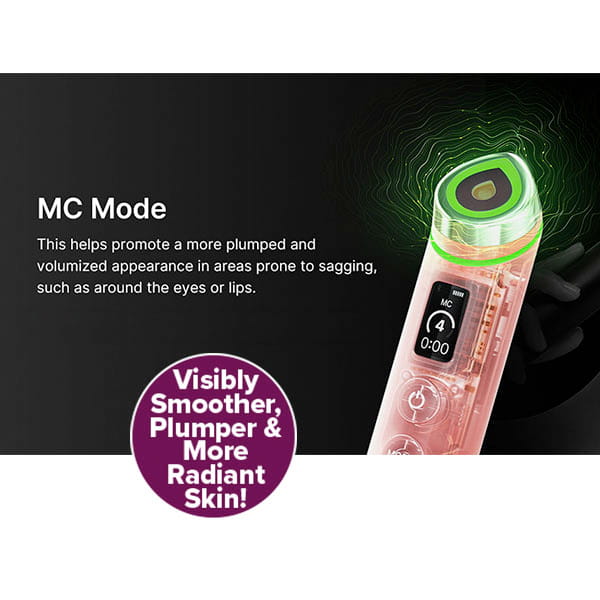 The Real Glass Glow Beauty Massager, featuring a display and control buttons, helps promote visibly smoother, plumper, and more radiant skin—especially when used with your favorite peptide glow serum. Perfect for areas prone to sagging.