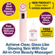 Promotional image featuring the Real Glass Glow Beauty Massager and Peptide Glow Serum, showcasing pore care, free shipping, and a limited-time offer for clear, glass-like skin.