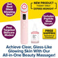 Promotional image featuring the Real Glass Glow Beauty Massager and Peptide Glow Serum, showcasing pore care, free shipping, and a limited-time offer for clear, glass-like skin.