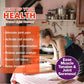 A woman in a kitchen wears a black Red Light Therapy Wrap around her waist, with overlaid text listing health benefits like pain relief, reduced inflammation, and muscle relaxation.
