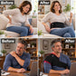 A side-by-side comparison of a woman with back pain and a man with shoulder pain, both using a black Red Light Therapy Wrap for joint pain relief.