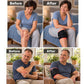 A split-screen comparison shows a person with a hand on their knee and another holding their elbow, contrasted with them wearing a Red Light Therapy Wrap for joint pain relief on those same areas.
