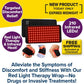 Red Light Therapy Wrap featuring 210 infrared LEDs applied to a shoulder, lower back, and knee to provide joint pain relief, with promotional text about discomfort relief and free shipping.