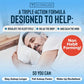 A man sleeps peacefully in bed. Text promotes Relaxium, a triple-action sleep aid that regulates your natural sleep cycle, relaxes the body, and calms the mind. Non-habit-forming; fall asleep faster, stay asleep longer, wake up revitalized.