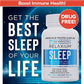 A bottle of Relaxium is shown against a starry background, with text highlighting it as a non-habit-forming sleep aid that supports your natural sleep cycle and boosts immune health.