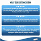 A graphic titled What Our Customers Say shows three 5-star reviews praising Relaxium, a non-habit-forming sleep aid, for improving sleep quality, reducing insomnia, and helping users wake up refreshed. A white capsule appears at the bottom.