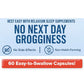 Relaxium’s blue and white label promises: No Next Day Grogginess, No Side-Effects, and Non-Habit-Forming. A red banner highlights 60 easy-to-swallow capsules. Relaxium gently supports your natural sleep cycle as a sleep aid.