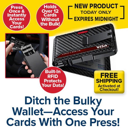 Ditch the bulky wallet for good. Upgrade to our Slim Compact RFID Wallet, expertly designed to securely hold 12+ cards while staying ultra-slim and sleek in black. Enjoy built-in RFID protection and convenient one-press access—perfect as a front-pocket wallet for any occasion. Take advantage of our new product offer with free shipping—carry less, live more!.