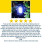 A review image features Clip On Outdoor Solar Lights (Pack of 2) mounted among leaves, displaying a five-star rating and a testimonial praising their adjustable settings and motion sensor for illuminating a home with birdfeeders.