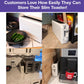 Four photos display the Slim Toaster Fits Anywhere, a sleek white toaster with an extra-wide slot, showcased in various kitchen settings—on countertops and nestled between appliances. The caption reads: Customers Love How Easily They Can Store Their Slim Toaster Fits Anywhere!.