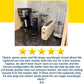 A coffee maker, single-serve coffee machine, Slim Toaster Fits Anywhere, and blender sit on a kitchen counter. Below, a five-star review praises the Slim Toaster Fits Anywhere’s space-saving design, quick toasting with six shade settings, extra-wide slot, and ability to fit long sourdough slices.