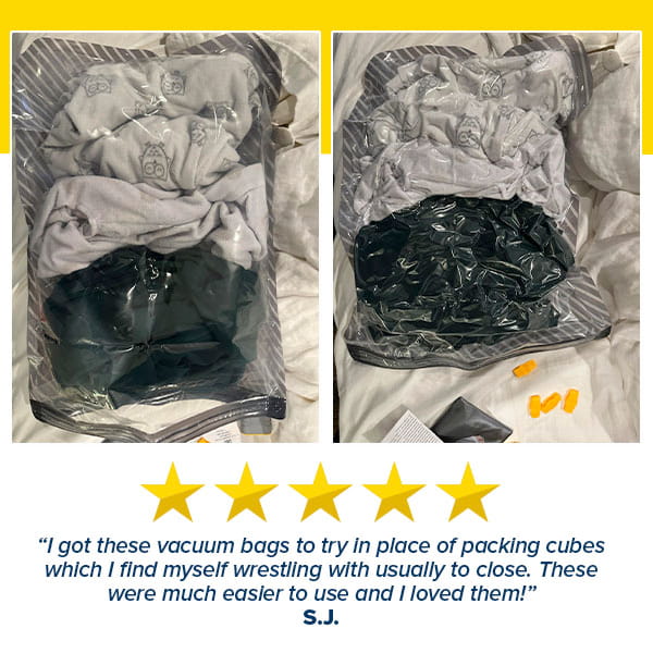 Vacuum Bags for Travel with Wireless Rechargeable Pump (15 Bags)