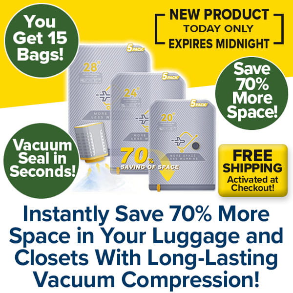 Vacuum Bags for Travel with Wireless Rechargeable Pump (15 Bags)