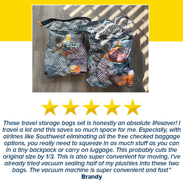 Vacuum Bags for Travel with Wireless Rechargeable Pump (15 Bags)