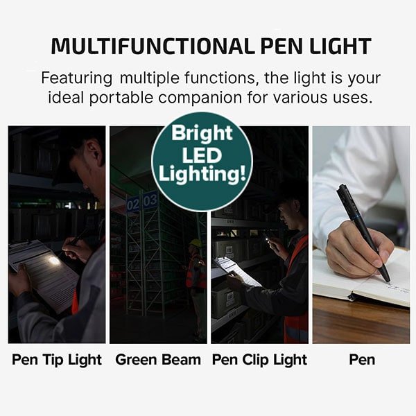 Rechargeable LED Pen Flashlight with Green Beam, Red Light & White Light