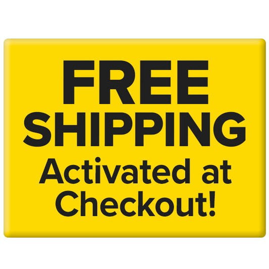 Yellow sign with bold black text reads: FREE SHIPPING Activated at Checkout! Perfect for your Reusable Microfiber Cleaning Towels (You Get 75 Towels).