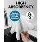 A person dries a glass over a sink with a white Reusable Microfiber Cleaning Towel. Text reads “HIGH ABSORBENCY,” with icons and a blue circle stating, “Grabs More Dirt & Dries Quicker!”.