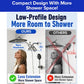 Comparison of two showerheads showing the Shower Filter for Natural Skin & Healthy Hair with its low-profile, space-saving design and integrated filtration for healthier hair and skin, versus others with a bulkier extension—highlighting how our featured product provides more room to shower along with the added benefit of cleaner water.