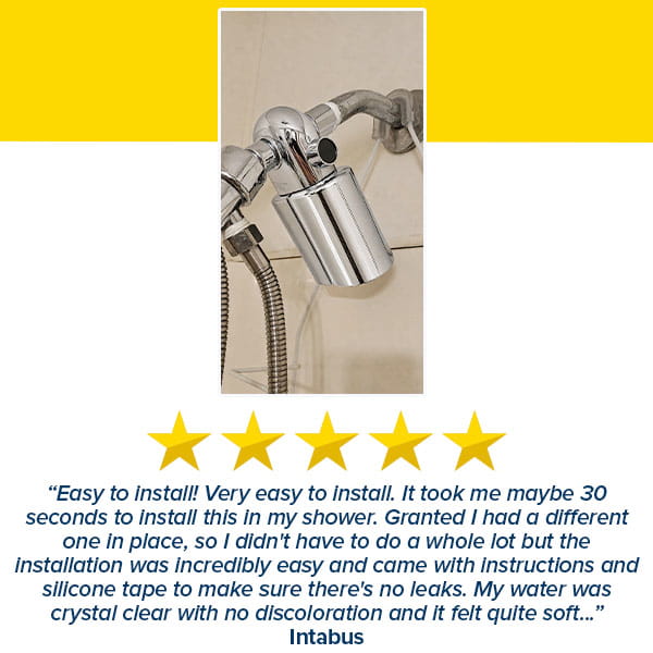 Attached to a metal shower hose, the Shower Filter for Natural Skin & Healthy Hair has received five-star customer reviews for its easy installation and outstanding water clarity, thanks to its effective chlorine filtration that promotes healthy hair.