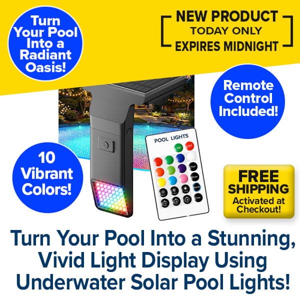Brighten your inground or above ground pool with our Solar Pool Lights for Inground & Above Ground Pool! Enjoy 10 vibrant colors, remote control, and underwater submersible design. Limited-time free shipping—transform your pool into a dazzling oasis today!.